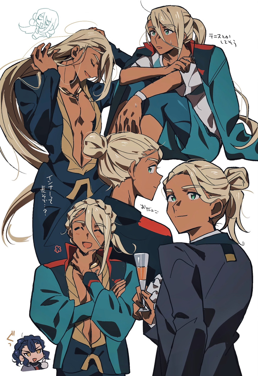 1boy, 1girl, absurdres, asticassia_school_uniform, blonde_hair, blue_eyes, blue_hair, blush