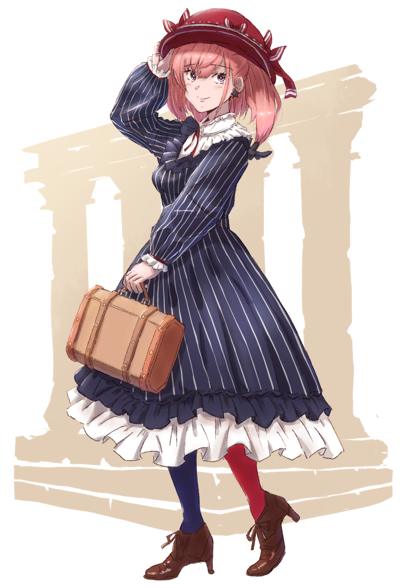 1girl, alternate_costume, atlanta_(kancolle), bag, bangs, black_dress, blush, boots