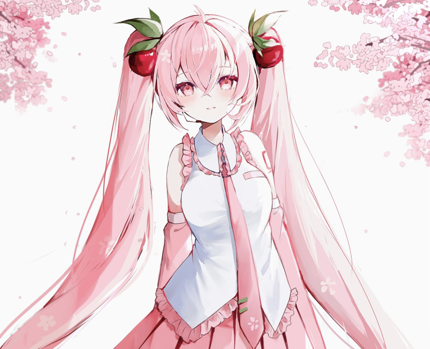 1girl, alternate_color, bangs, bare_shoulders, blush, cherry, cherry_blossoms, cherry_hair_ornament