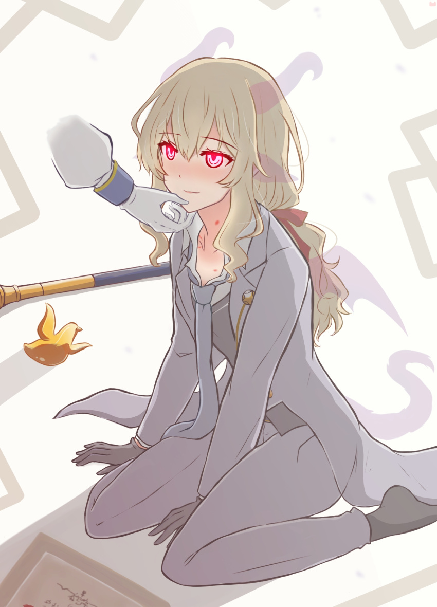 2girls, animal_ears, bangs, between_legs, black_gloves, black_socks, black_vest, blush