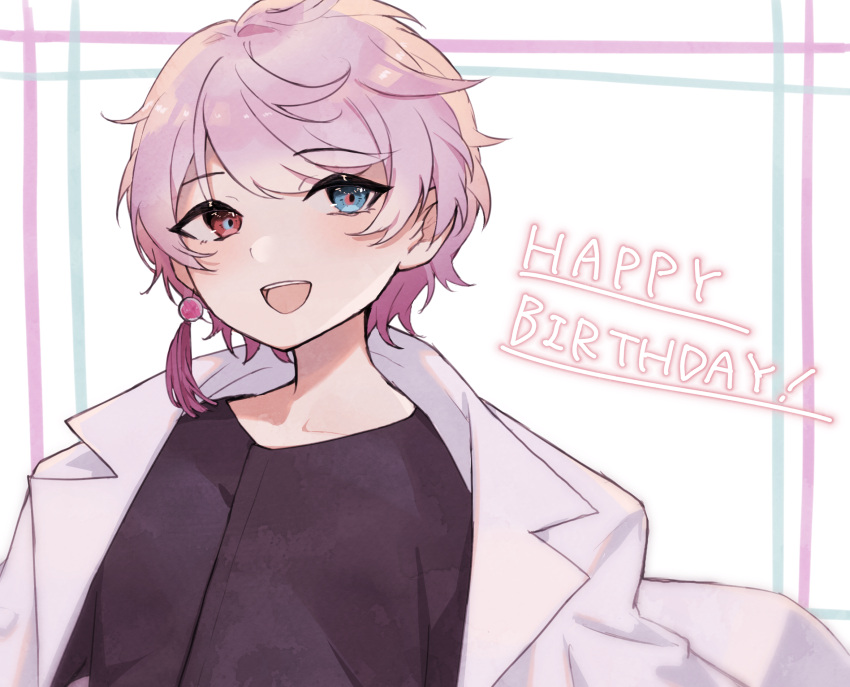 1boy, black_shirt, blue_eyes, earrings, happy_birthday, heterochromia, highres, ibuki_(paradigm_paradox)