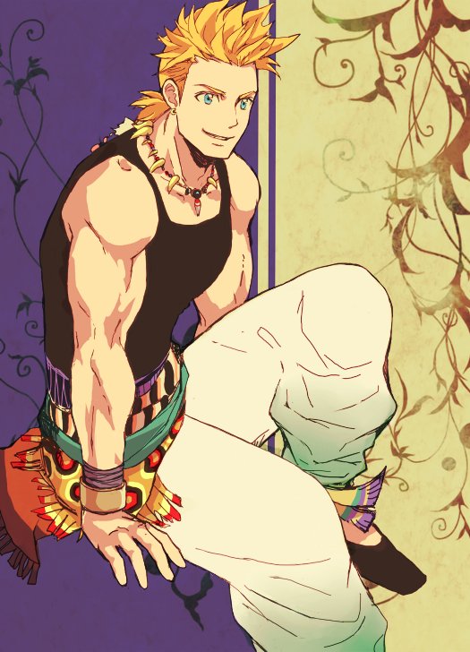 1boy, baggy_pants, bare_shoulders, black_footwear, black_tank_top, blonde_hair, blue_eyes, final_fantasy