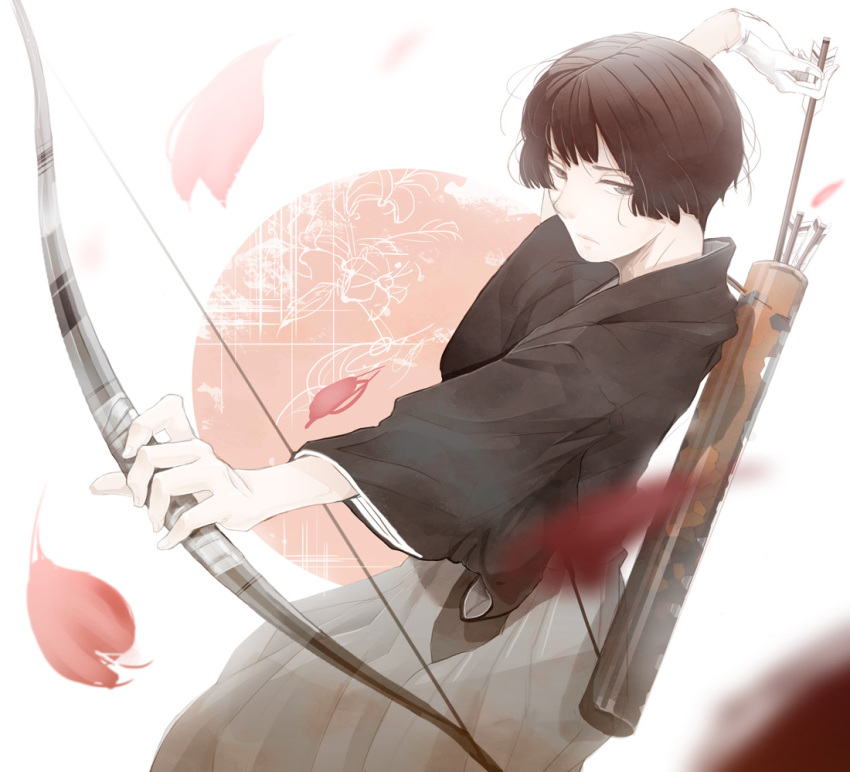 archery, arrow, axis_powers_hetalia, bad_id, bow_(weapon), brown_hair, foreshortening, gloves