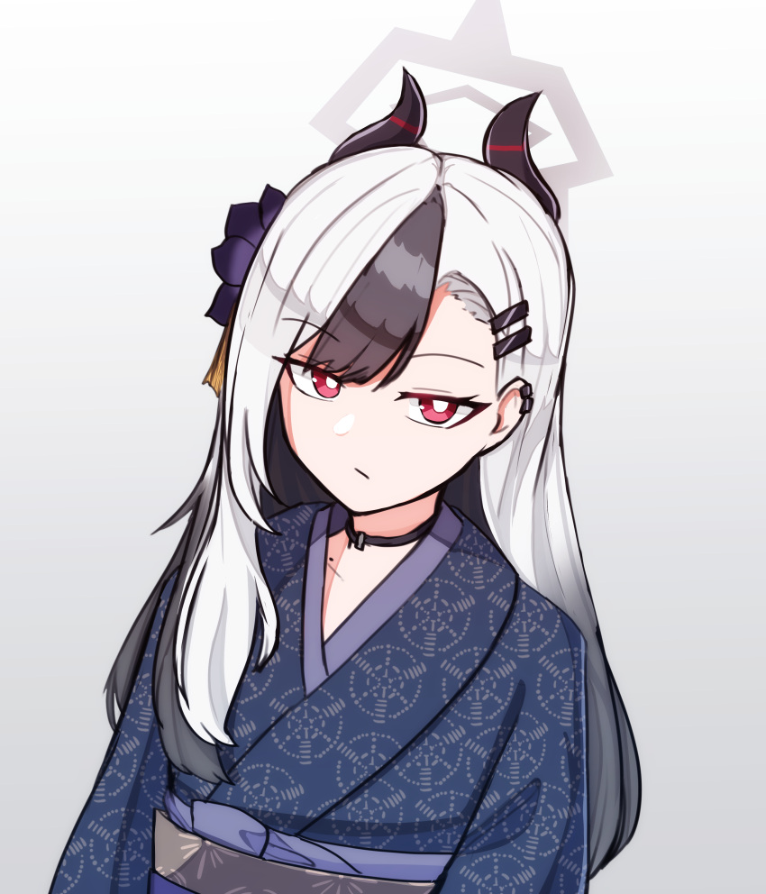 1girl, absurdres, black_hair, blue_archive, furisode, halo, highres, japanese_clothes