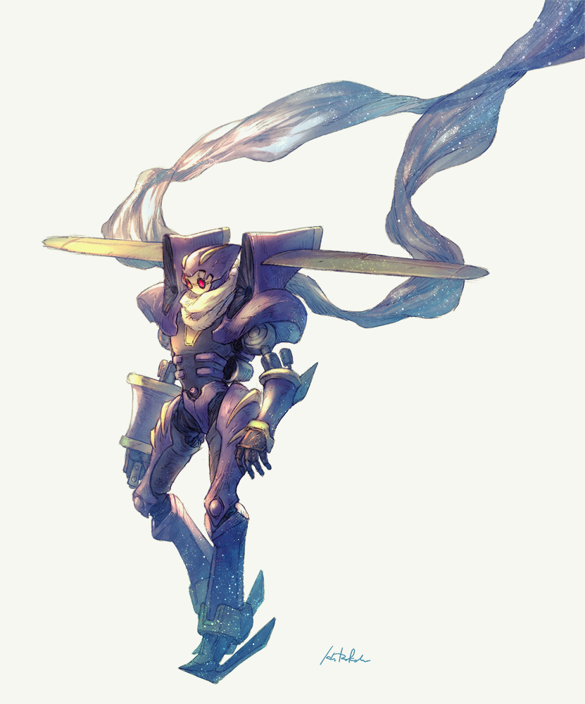 armor, clenched_hand, duel_monster, full_body, hashibi_rokou, junk_warrior, looking_down, machine