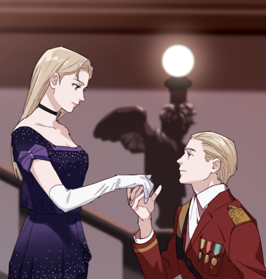 1boy, 1girl, alexia_ashford, alfred_ashford, bags_under_eyes, bangs, blonde_hair, blue_eyes