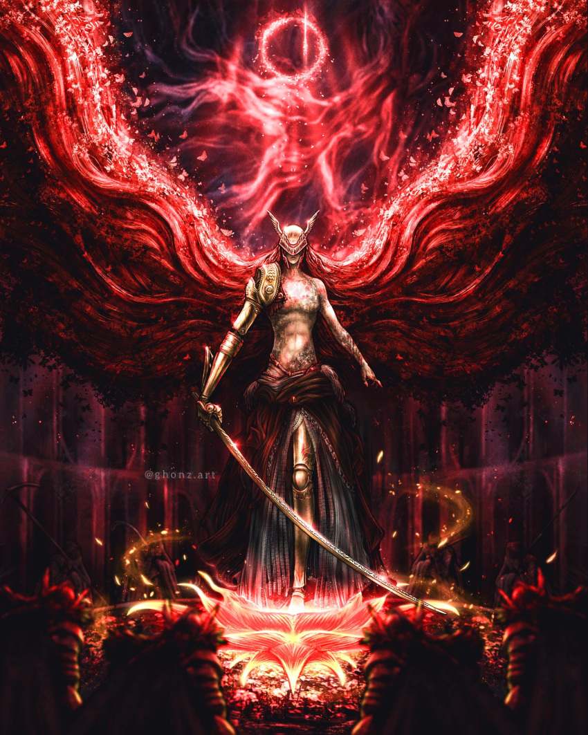 6+girls, abs, amputee, armor, artist_name, blade, cape, cleanrot_knight