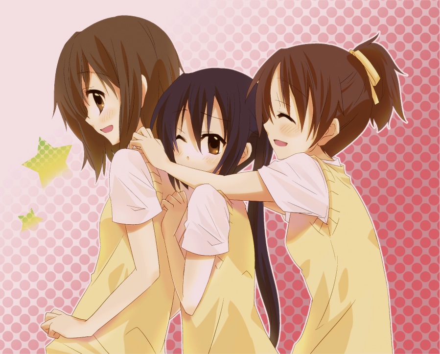 brown_eyes, brown_hair, hirasawa_ui, hirasawa_yui, k-on!, long_hair, multiple_girls, muraya_kaku
