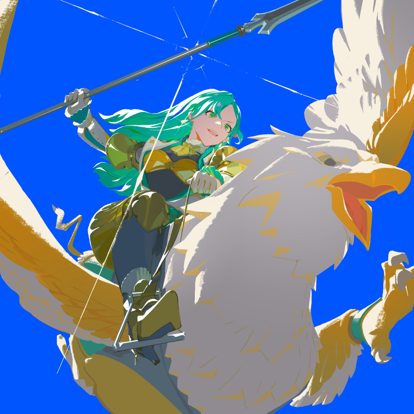 1girl, absurdres, antiquewhite, blue_background, chloe_(fire_emblem), fire_emblem, fire_emblem_engage, gloves