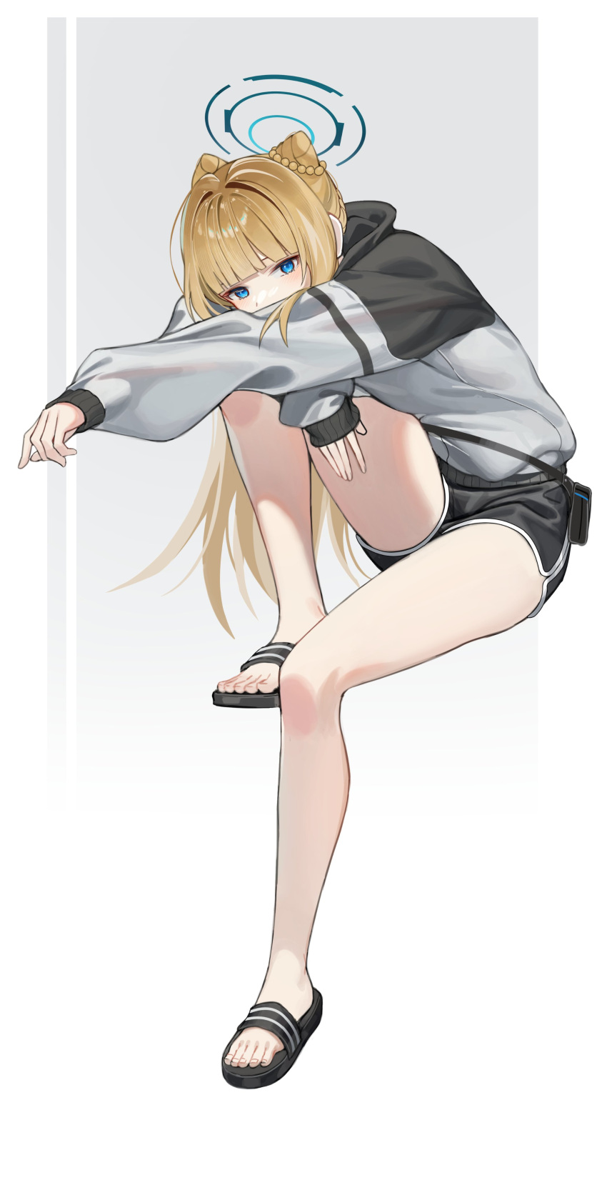 1girl, absurdres, alternate_costume, alternate_hairstyle, blonde_hair, blue_archive, blue_hair, casual