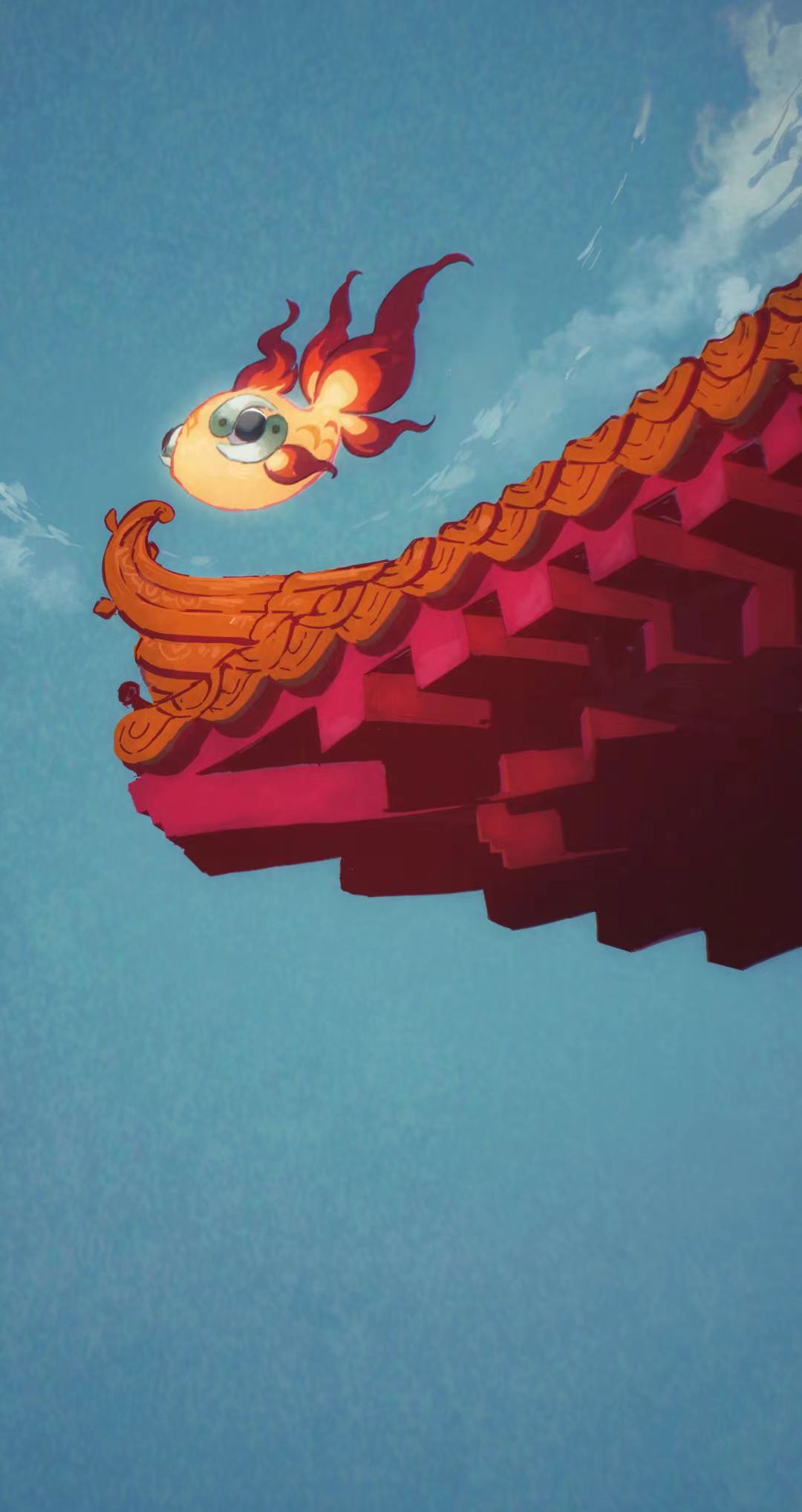 arc_draws, architecture, black_eyes, blue_sky, chi-yu_(pokemon), clouds, commentary_request, day