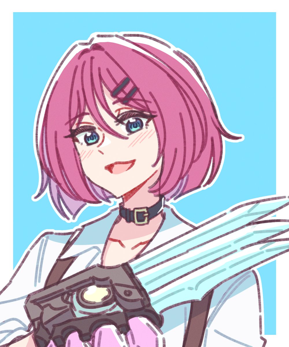 1girl, akamirai, aqua_eyes, arm_at_side, assault_lily, bangs, belt_buckle, belt_collar