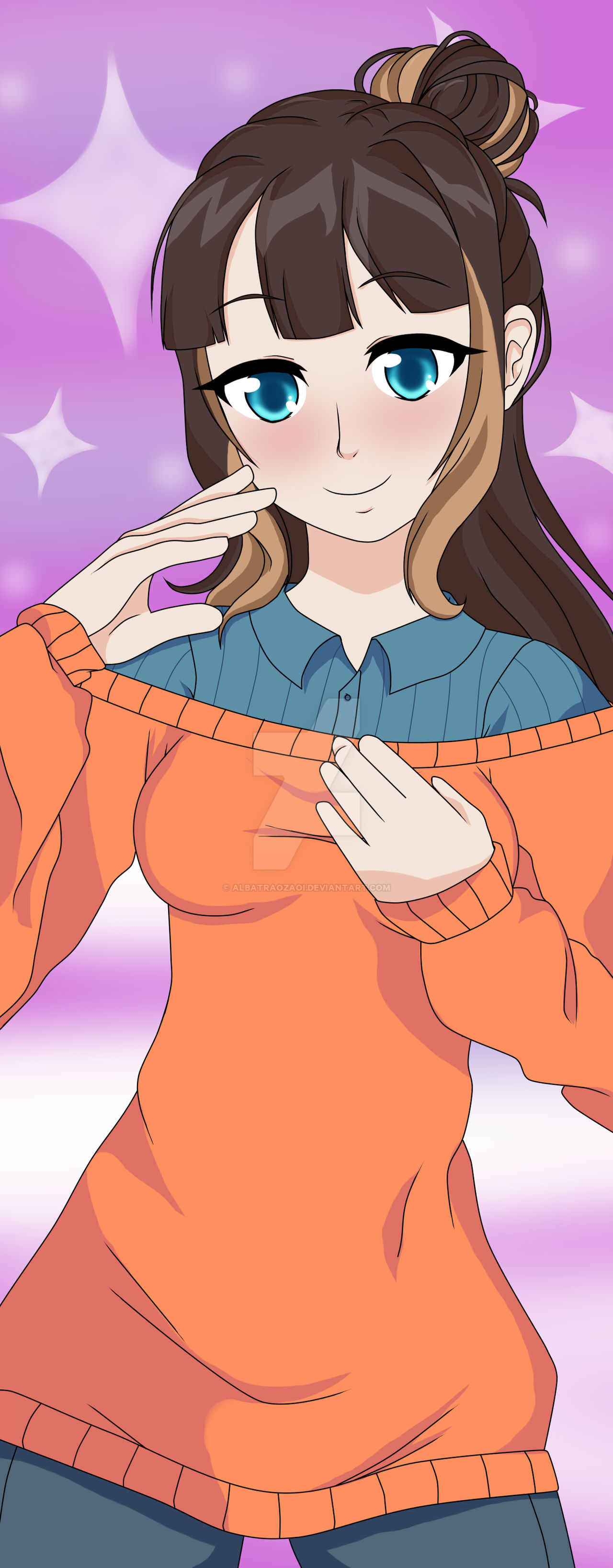 blue_eyes, brown_hair, crush_crush, looking_at_viewer, peanut_(crush_crush), smile, tagme