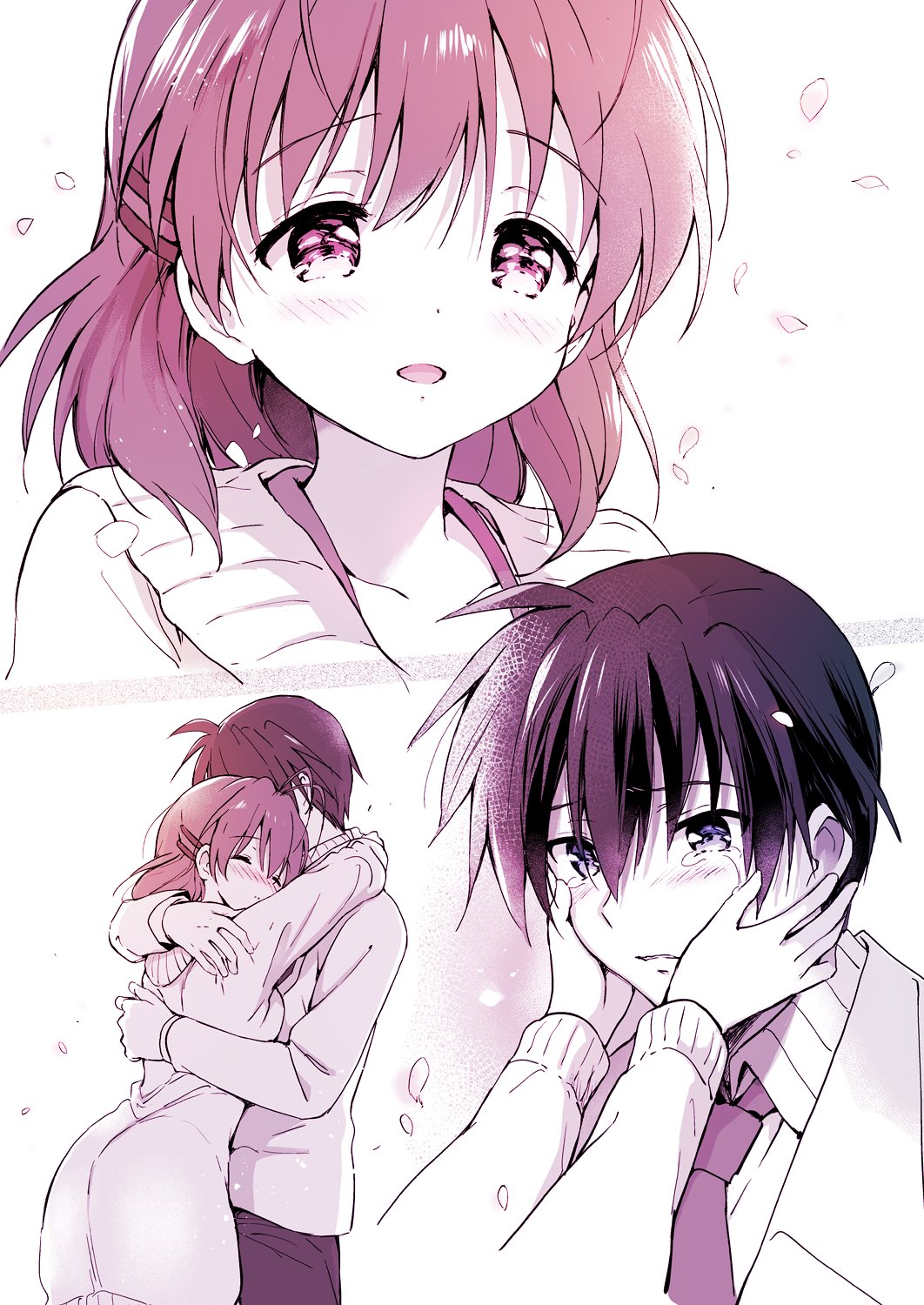 1boy, 1girl, akina_tsukako, antenna_hair, blue_eyes, blue_hair, blush, brown_eyes