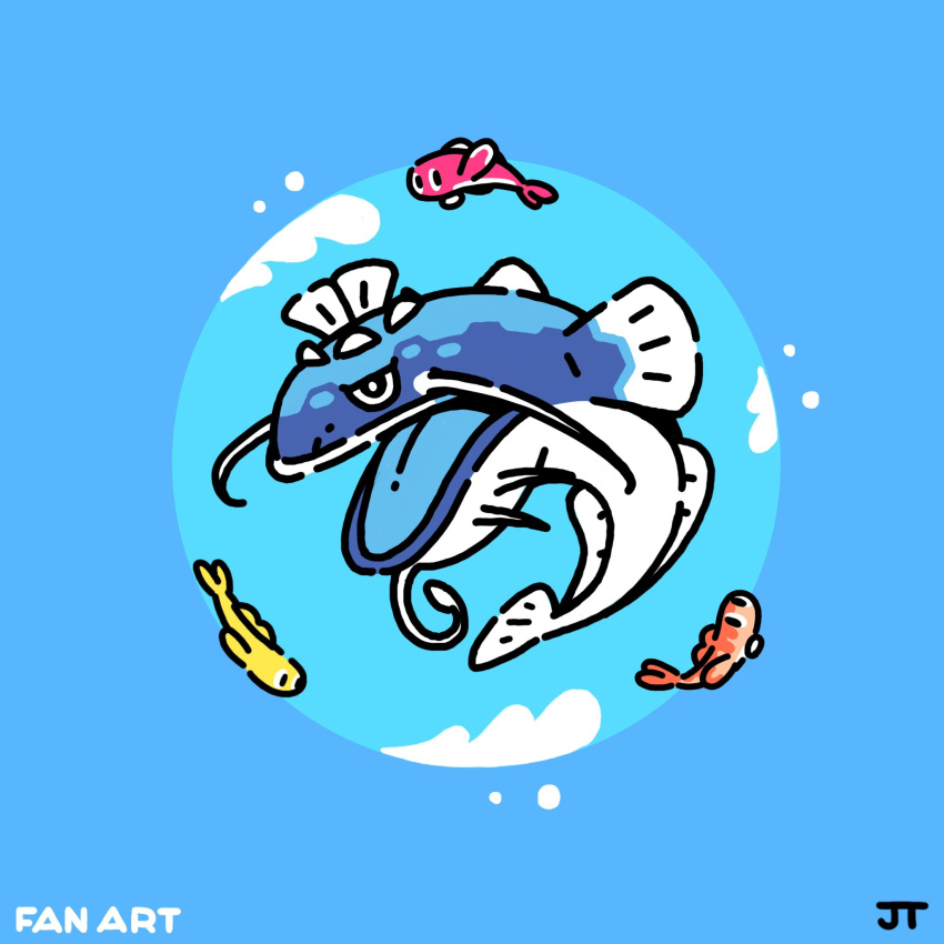 animal_focus, black_eyes, bright_pupils, commentary, dondozo, english_commentary, fins, fish