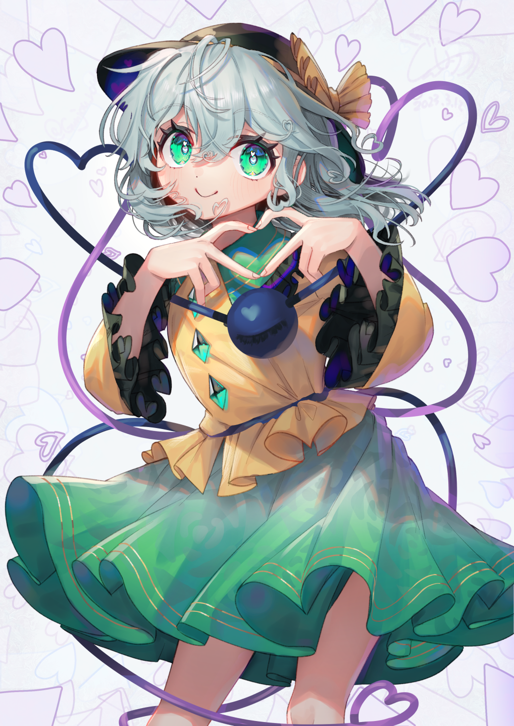 1girl, bangs, black_headwear, blush, closed_mouth, collared_shirt, eyeball, feet_out_of_frame