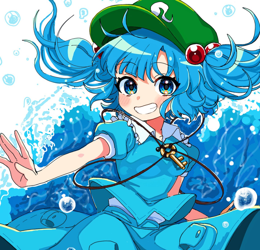 1girl, \||/, air_bubble, backpack, bag, bangs, blue_eyes, blue_hair