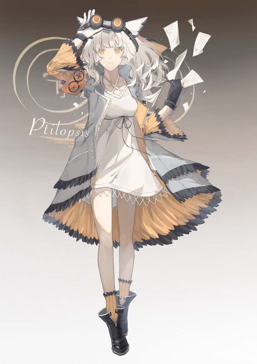 1girl, absurdres, aiou_huayuye, animal_ears, arknights, armband, bird_ears, black_footwear