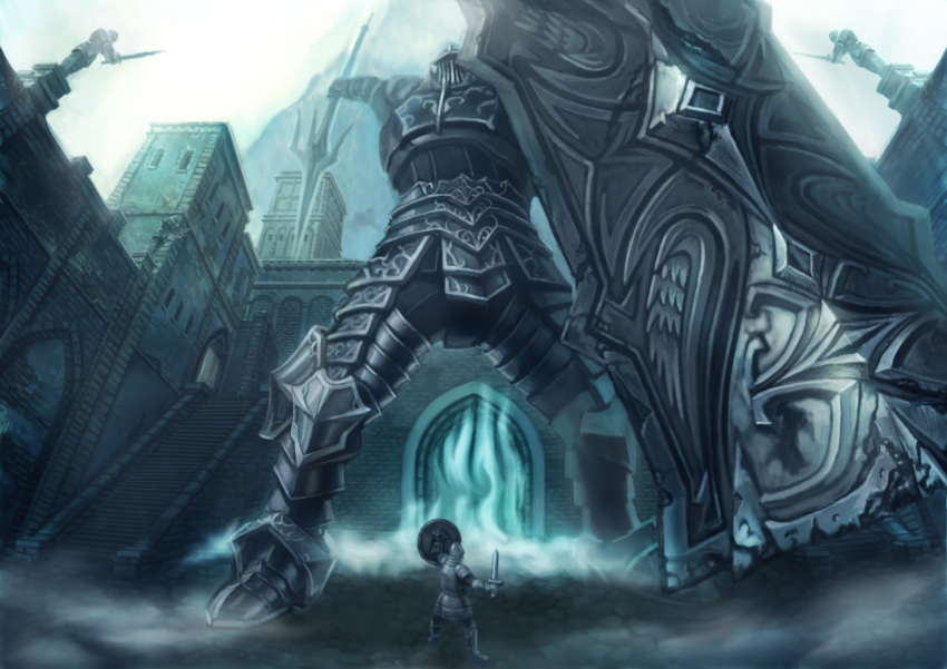armor, demon's_souls, polearm, pontako, shield, spear, sword, tower_knight, weapon