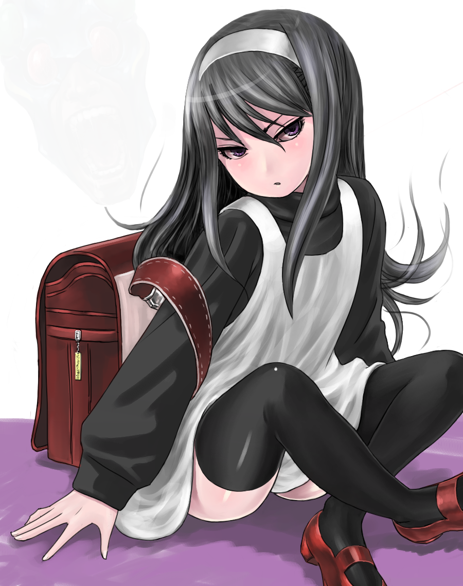 backpack, bag, black_hair, black_legwear, black_thighhighs, devil_summoner, randoseru, sako_erika, soul_hackers, thigh-highs, thighhighs
