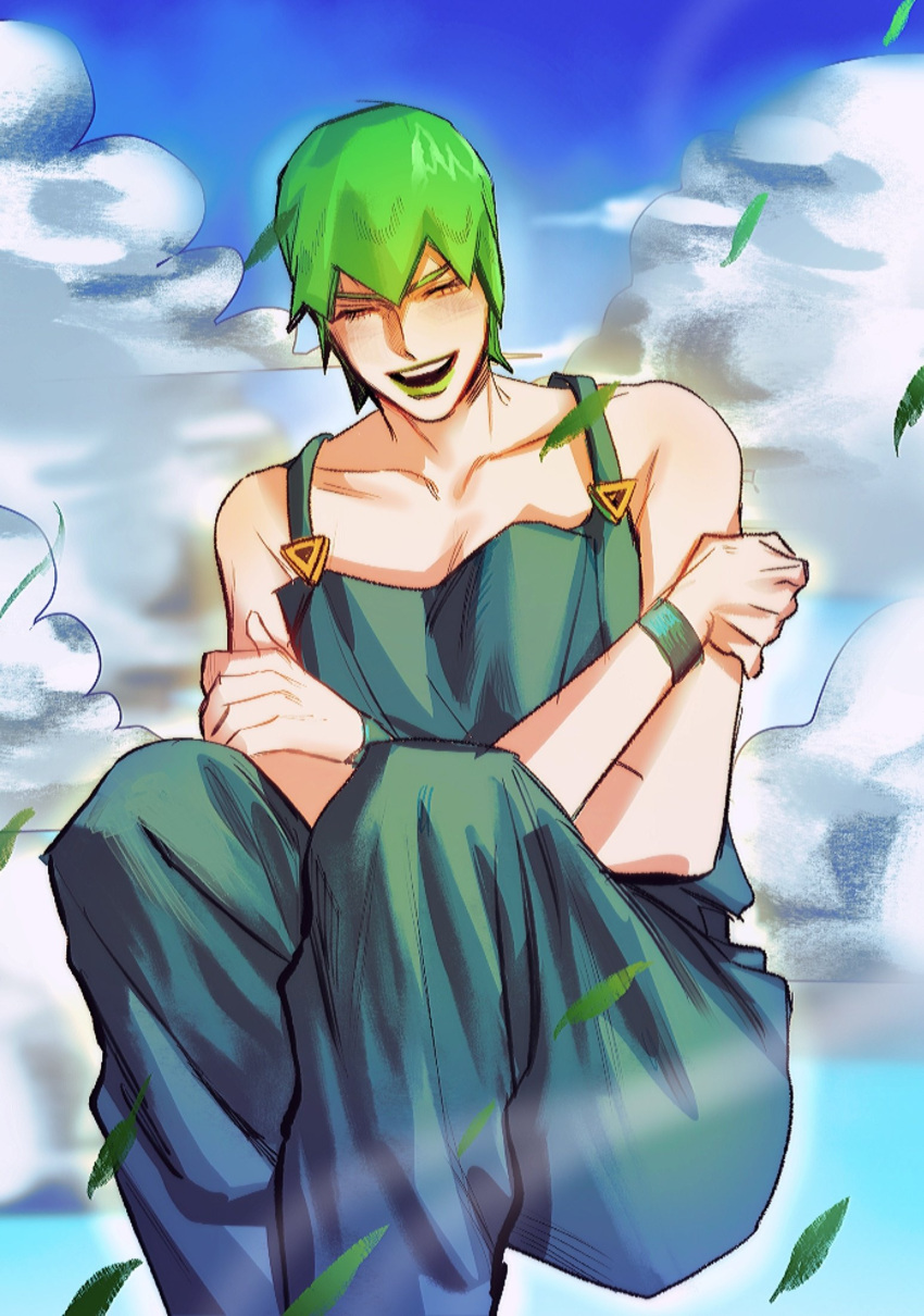 1girl, bare_arms, breasts, closed_eyes, clouds, collarbone, crossed_arms, eyelashes