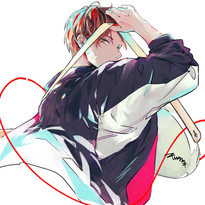 1boy, bag, blonde_hair, blue_jacket, covered_mouth, from_behind, given, jacket
