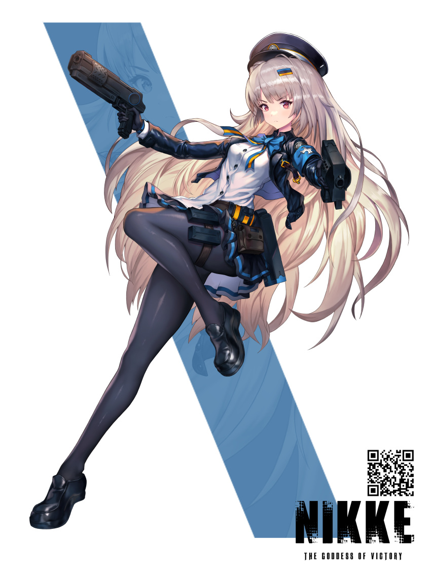 1girl, absurdres, armband, black_gloves, black_headwear, black_jacket, black_pantyhose, black_skirt