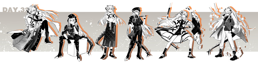 1girl, absurdres, arknights, asymmetrical_legwear, bag, bandaged_hand, bandages, baton_(weapon)