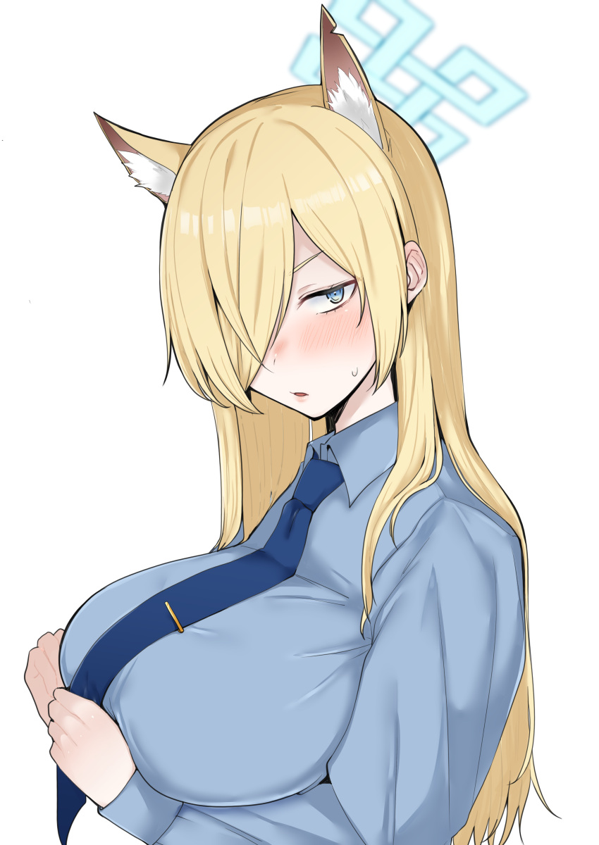 1girl, absurdres, animal_ears, blonde_hair, blue_archive, blue_eyes, blush, breasts