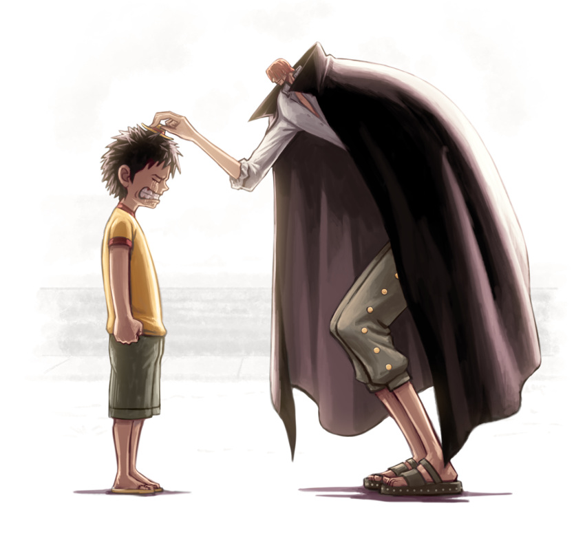 2boys, anatomical_nonsense, bad_proportions, black_cape, cape, clenched_teeth, crying, from_side