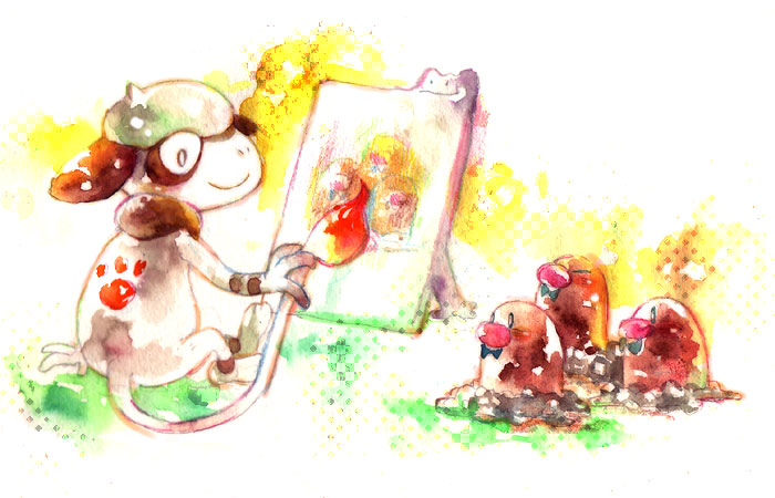 bad_id, bowtie, clothed_pokemon, diglett, ditto, no_humans, painting, pokemon