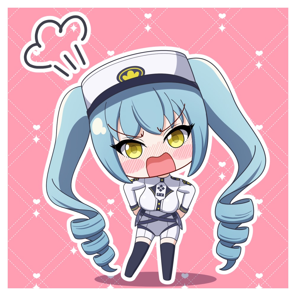 1girl, aqua_hair, blush_stickers, breasts, chibi, commentary, full_body, goddess_of_victory:_nikke