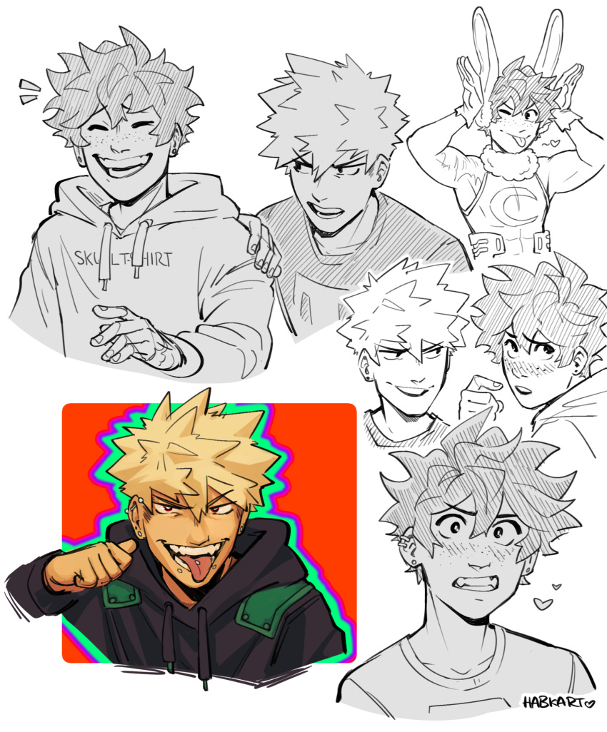2boys, animal_ears, bakugou_katsuki, black_hoodie, blonde_hair, blush, boku_no_hero_academia, clenched_teeth