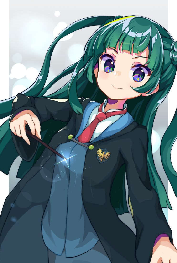 1girl, black_robe, blue_eyes, blunt_bangs, blush, ceros, closed_mouth, coat