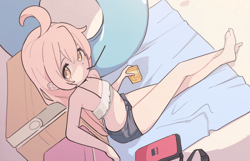1girl, absurdres, ahoge, bare_legs, bare_shoulders, beach_towel, bikini, commentary