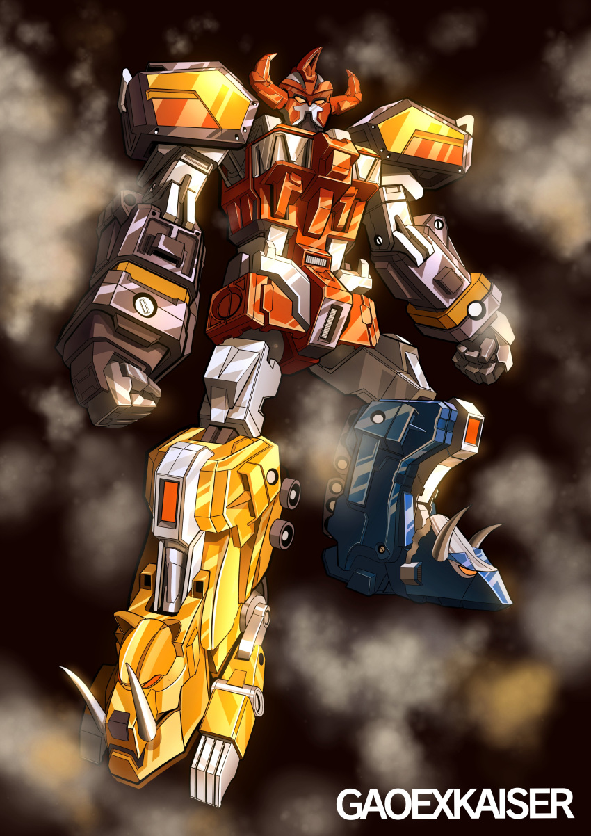 absurdres, artist_name, black_background, clenched_hands, daizyuzin, english_commentary, gao_ex_kaiser, highres