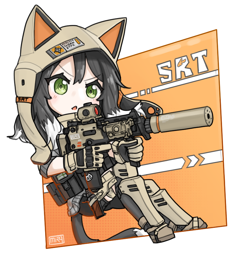 1girl, animal_ears, animal_hat, bike_shorts, black_hair, black_shorts, brown_footwear, brown_gloves