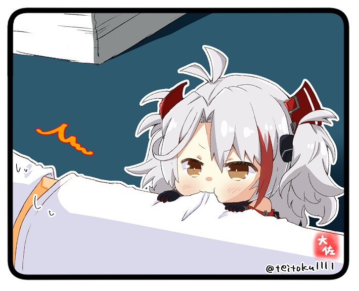 1boy, 1girl, antenna_hair, azur_lane, black_gloves, brown_eyes, commander_(azur_lane), commentary_request