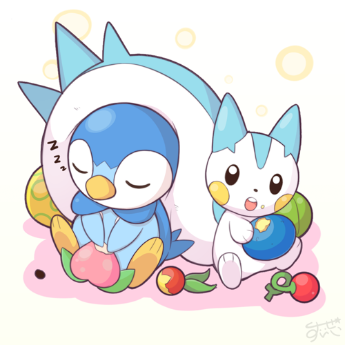 aspear_berry, beak, berry_(pokemon), black_eyes, cheri_berry, closed_eyes, closed_mouth, fluffy