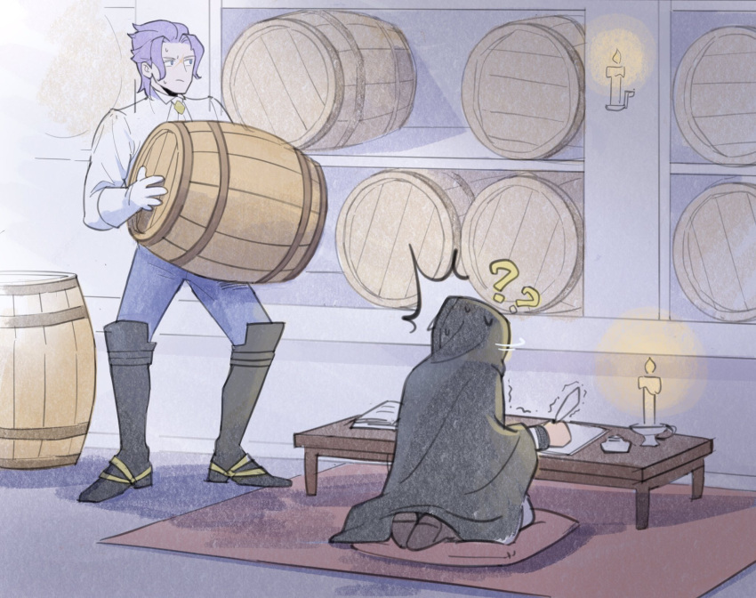 2boys, ?, ??, ace_attorney, babazy6070, barok_van_zieks, barrel, blue_eyes