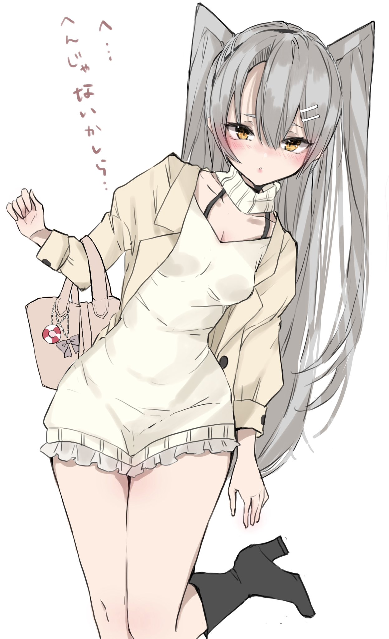 1girl, alternate_costume, amatsukaze_(kancolle), bag, brown_eyes, chigasaki_yukari, commentary_request, dress