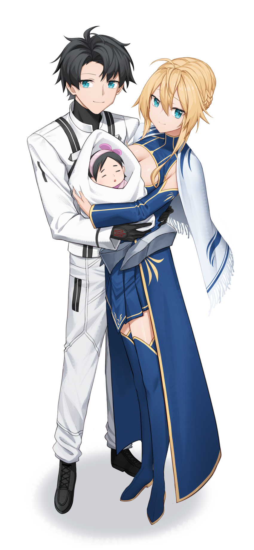 1boy, 1girl, absurdres, artoria, artoria_pendragon_(fate), artoria_pendragon_(lancer)_(fate), baby, black_hair