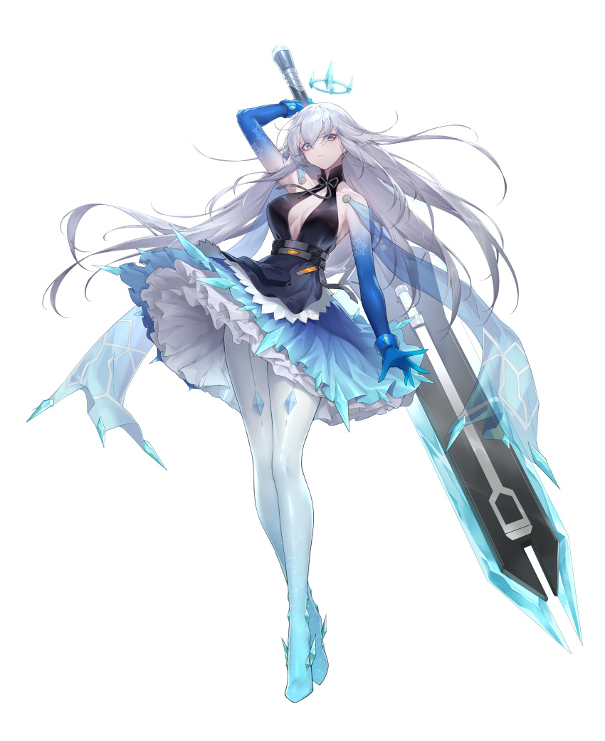 absurdres, center_opening, claymore_(sword), crown, expressionless, floating_crown, frilled_straps, full_body