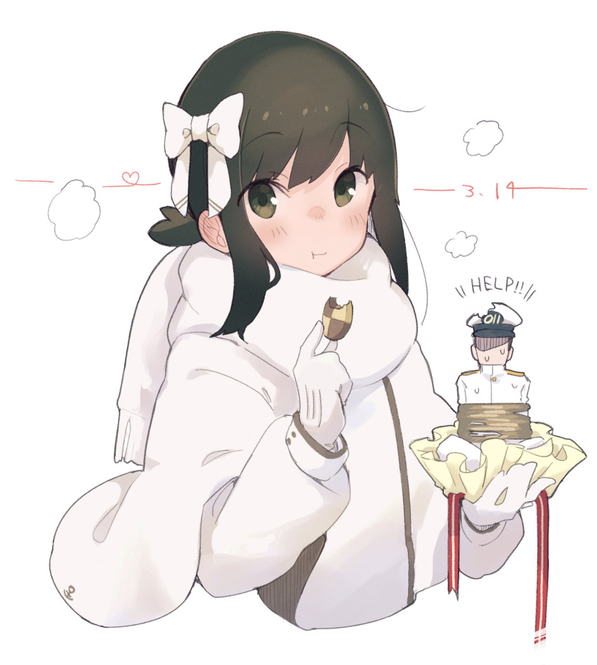 1boy, 1girl, absurdres, admiral_(kancolle), black_hair, blush, checkerboard_cookie, closed_mouth