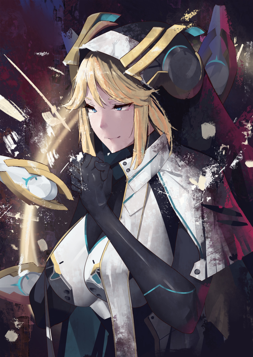 1girl, absurdres, black_dress, black_headwear, blonde_hair, blue_eyes, braid, breasts