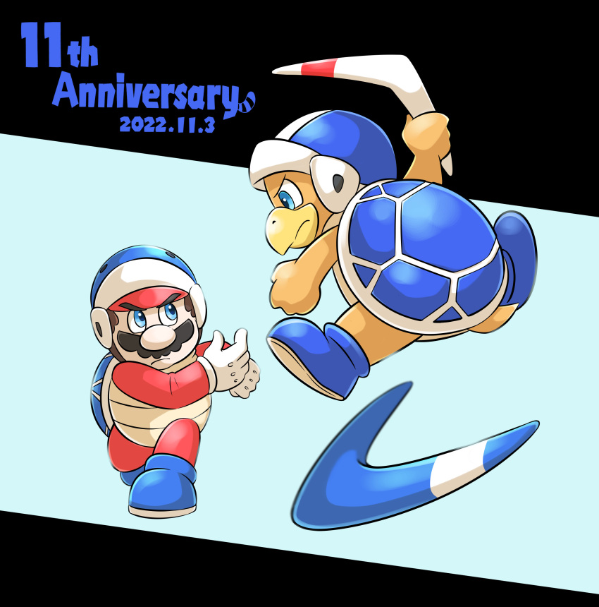 1boy, absurdres, anniversary, aogaeru_(pixiv46613656), black_background, blue_background, blue_eyes, blue_footwear