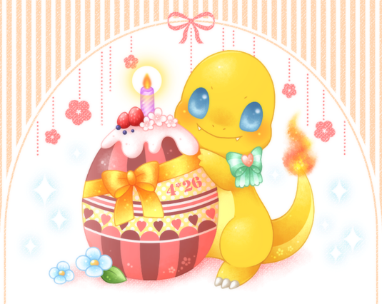 alternate_color, blue_eyes, bow, candle, charmander, dated, fangs, fire