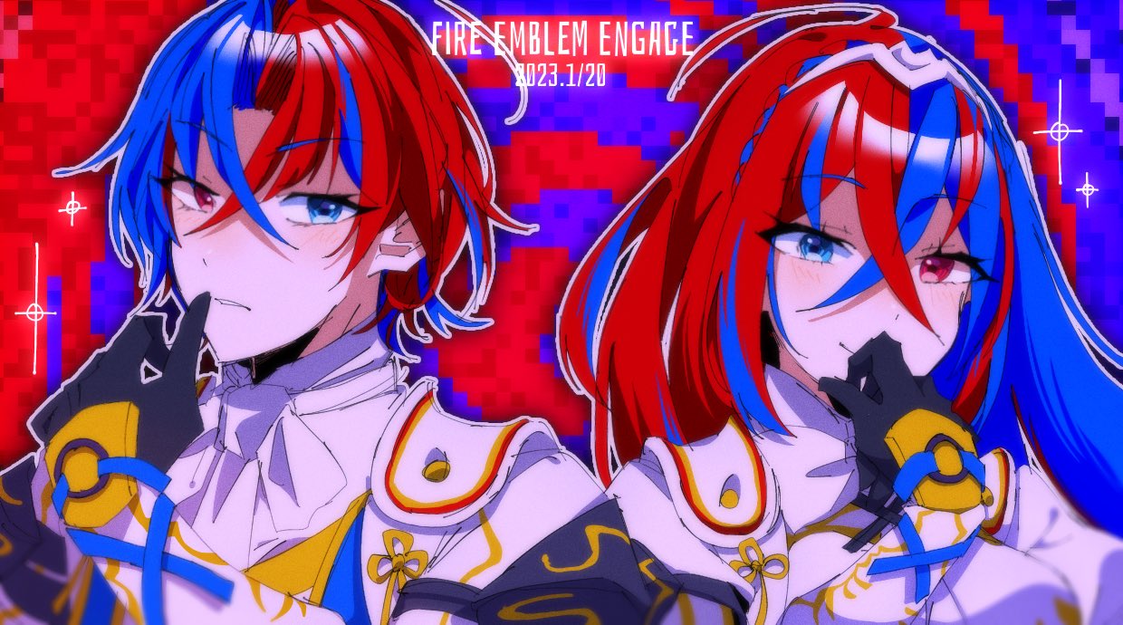 2boys, 2girls, alear_(female)_(fire_emblem), alear_(fire_emblem), alear_(male)_(fire_emblem), armor, blue_eyes, blue_hair