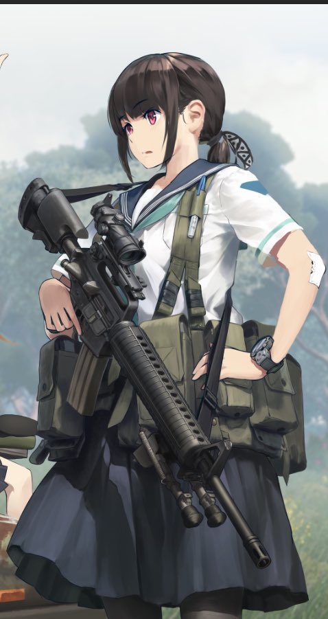 1girl, black_hair, black_pantyhose, black_sailor_collar, black_skirt, blurry, blurry_background, commentary