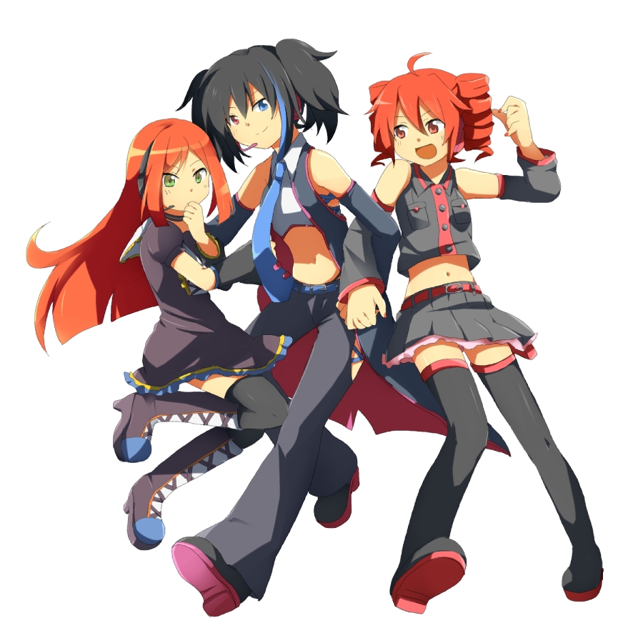 blue_eyes, detached_sleeves, drill_hair, frills, gothic_lolita, green_eyes, headphones, headset